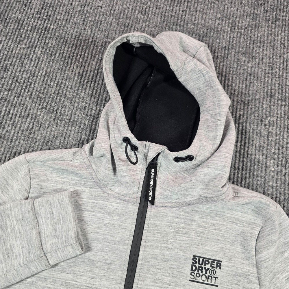 Superdry Sport Hoodie Mens Small Gray Full Zip Athletic Logo Jersey MS300023A